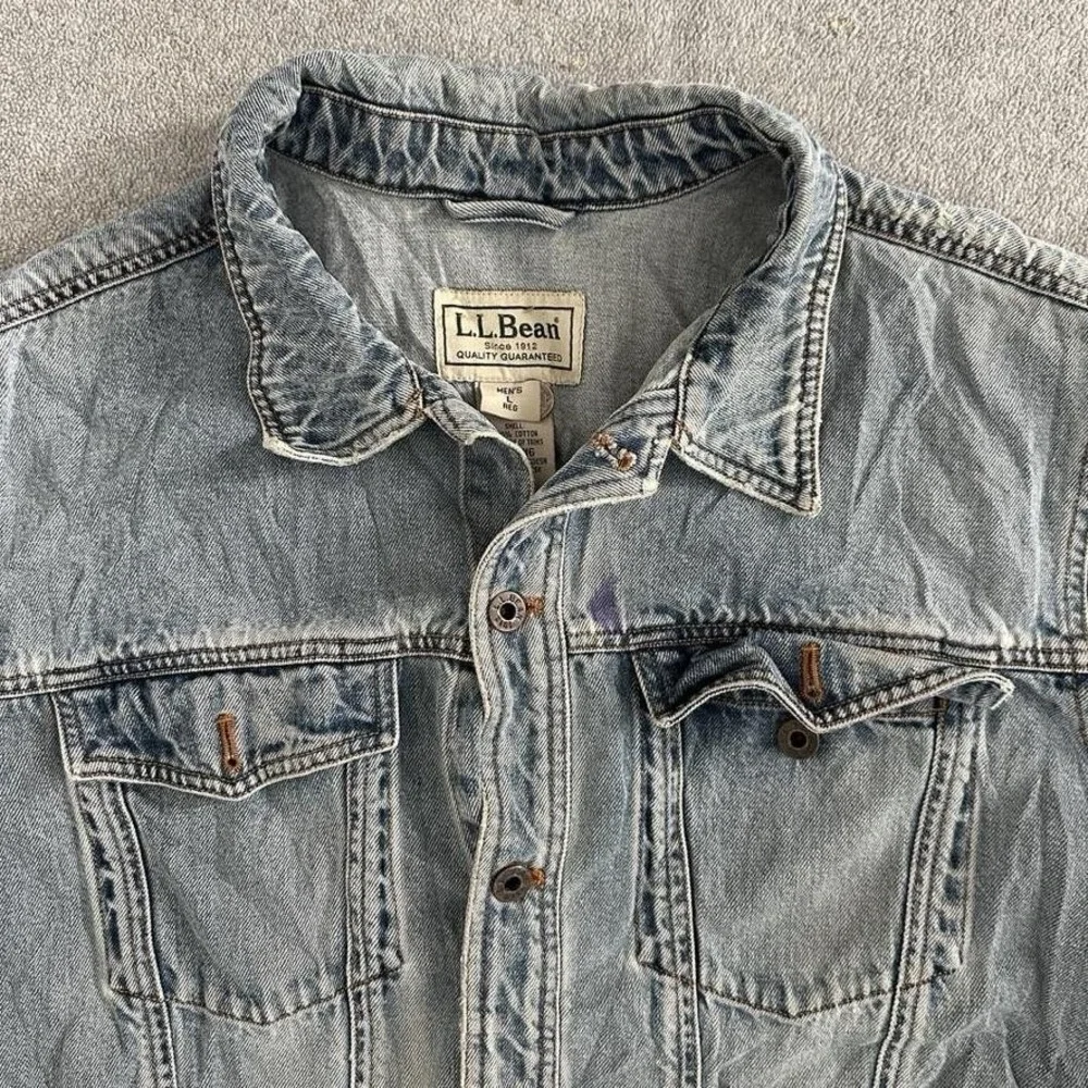 LL Bean Denim Jacket Mens Large Blue‎ Trucker Workwear Distressed Indie Grunge